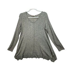 Soft Surroundings Womens Knitted Tunic Sweater Size M Gray Asymmetrical Hem Slit